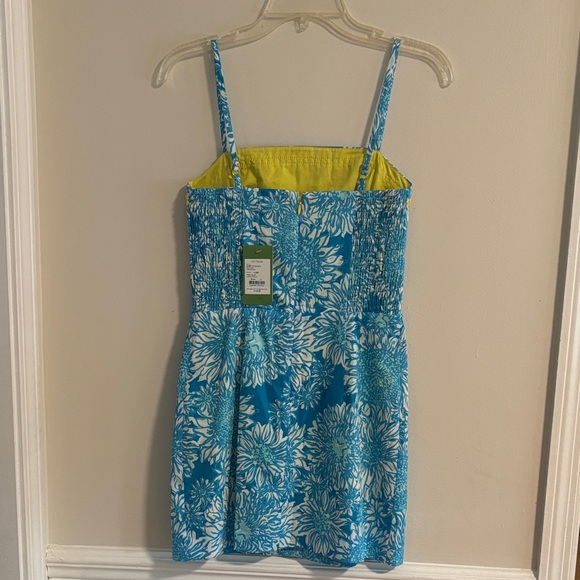 Lilly Pulitzer Lion In Sun Ariel  Blue White Floral Mini Dress  with Yellow Trim - Picture 4 of 8